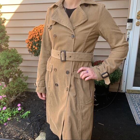 Vintage Corduroy Tan Belted Trench Coat W/ Buttons & Pockets Sz M 🤎 - Picture 3 of 12